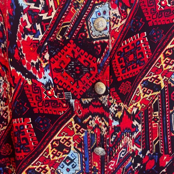 Elisabeth Williams Maximalist Print VTG Blouse Crested Buttons Size XL Statement - Picture 4 of 10